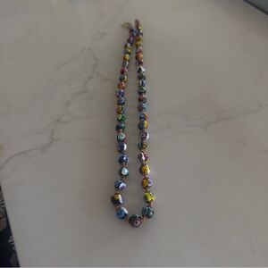 Hand-Knotted Millefiori Floral Glass Bead Necklace Boho